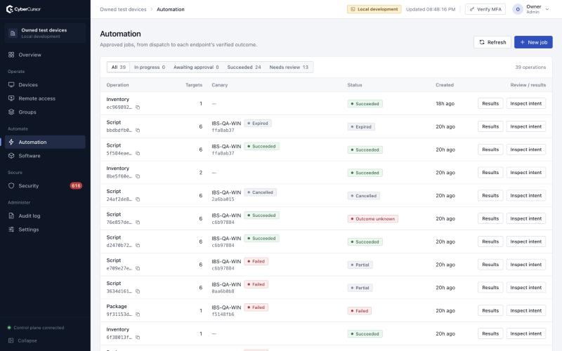 Automation in the CyberCursor owned test lab
